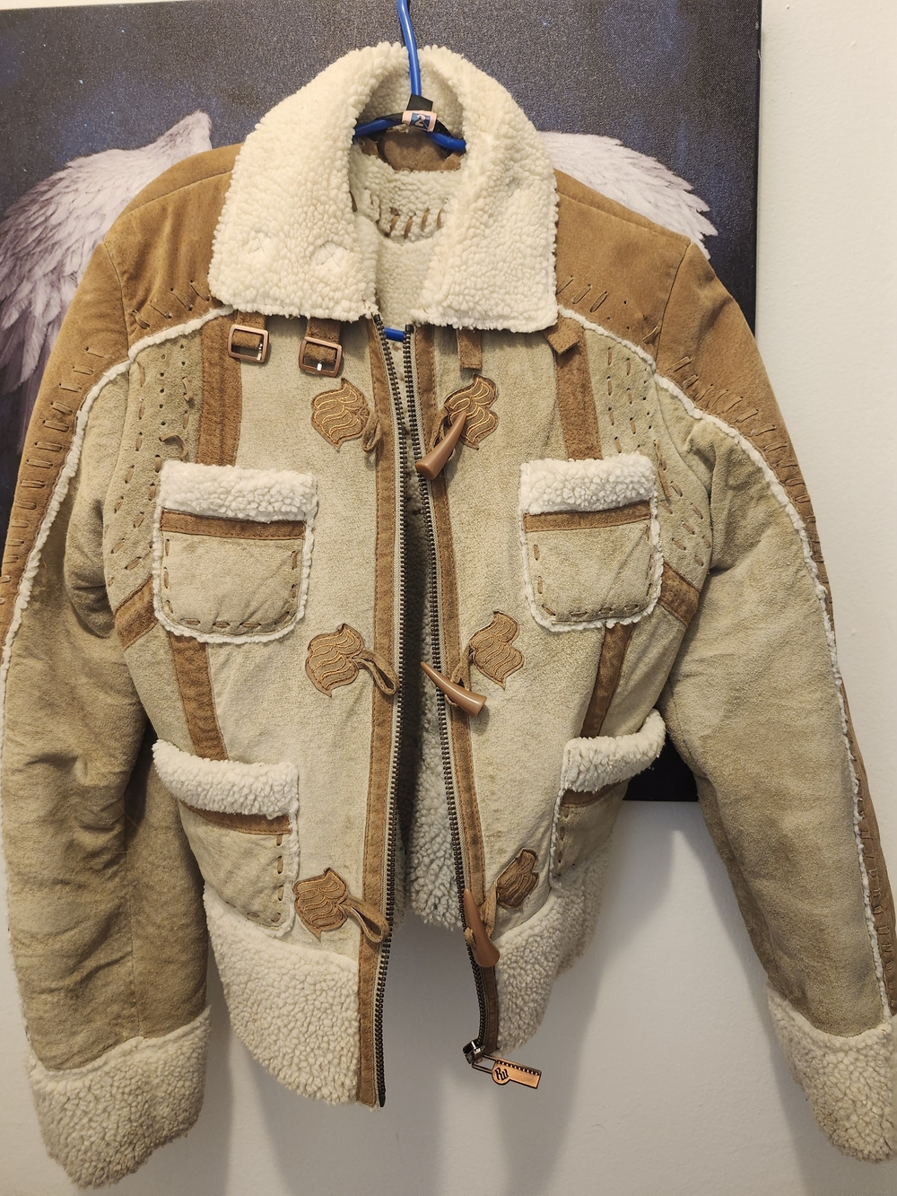 Rocawear Tan and Cream Shearling Toggle Jacket. VINTAGE
